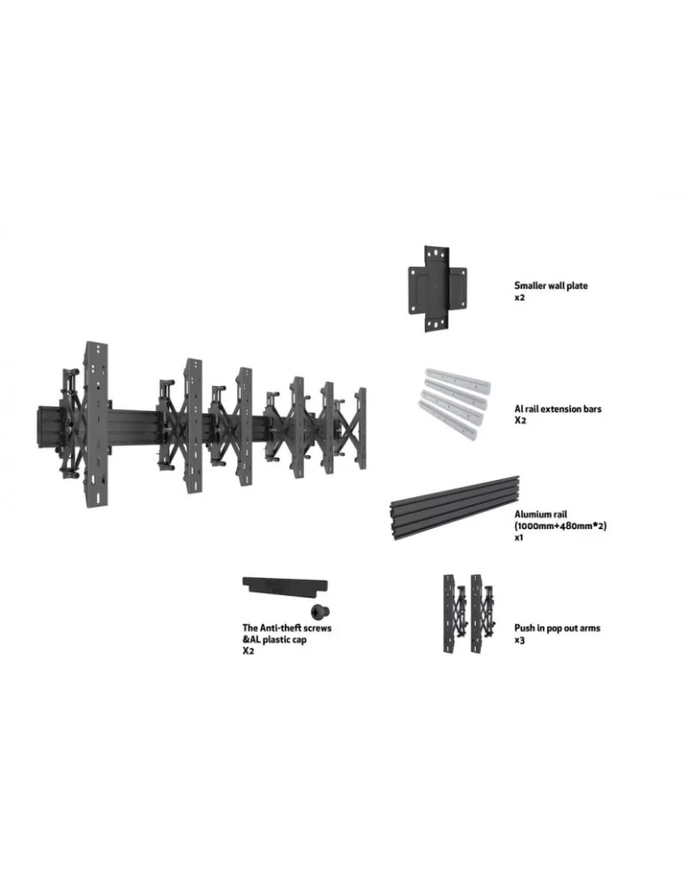MULTIBRACKETS 5037 Multibrackets Wallmount Pro MBW3x1UP Push In Pop Out Negro - 3 pantallas 32 -55  VESA Max 400x400 MULTIBRAC