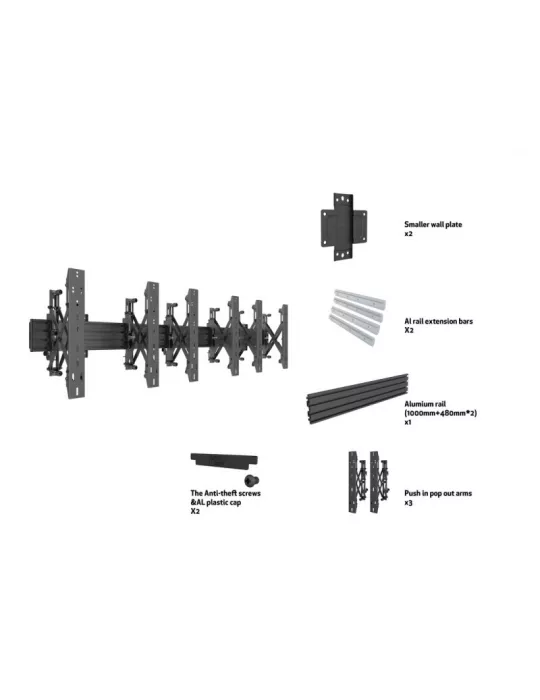 MULTIBRACKETS 5037 Multibrackets Wallmount Pro MBW3x1UP Push In Pop Out Negro - 3 pantallas 32 -55  VESA Max 400x400 MULTIBRAC