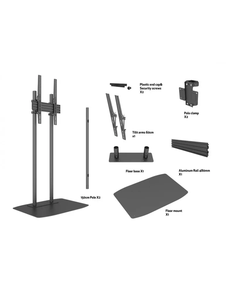 MULTIBRACKETS 8960 Support sol Multibrackets Dual Pole Floorbase Pro - écran 65"-90" VESA Max 400x600