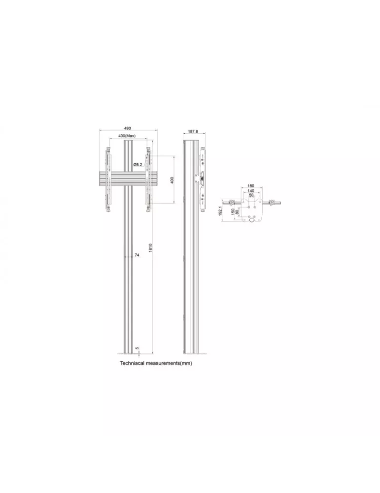 MULTIBRACKETS 0297 Support sol a fixer ajustable Multibrackets MBFC1U 180 Floormount Column Pro - écran 32"-65" VESA Max 400x40