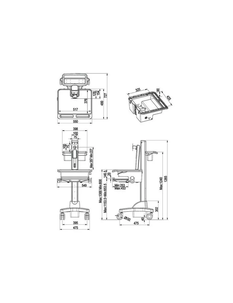 MULTIBRACKETS 0773 Chariot avec support écran inclus Multibrackets Universal Workstation Cart DT - écran jusqu'à 27" VESA Max 1