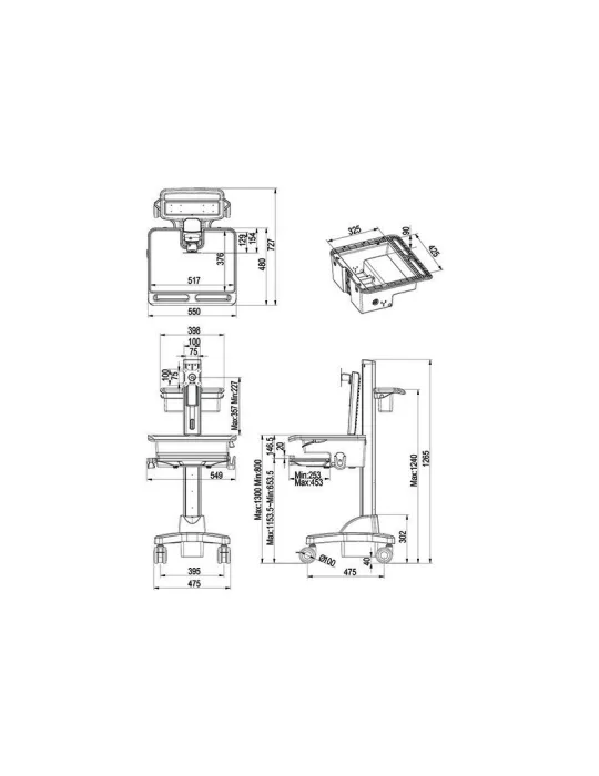 MULTIBRACKETS 0773 Cart including screen support Multibrackets Universal Workstation Cart DT - screens up to 27  VESA Max 100x