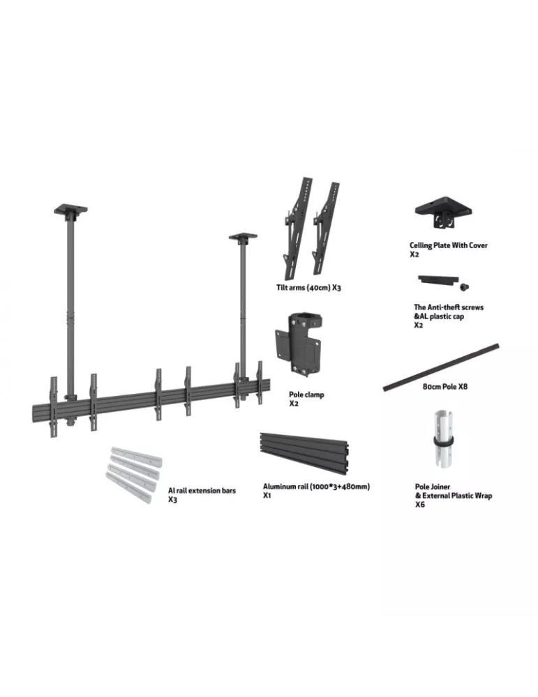 MULTIBRACKETS 3477 Ceiling Mount Multibrackets MBC3X1U Ceiling Mount Pro - 3 screens 40 -65  VESA Max 600x400 MULTIBRACKETS MU