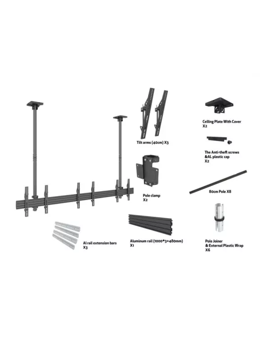 MULTIBRACKETS 3477 Deckenhalterung Multibrackets MBC3X1U Ceiling Mount Pro - 3 Monitore 40 -65  VESA Max 600x400 MULTIBRACKETS