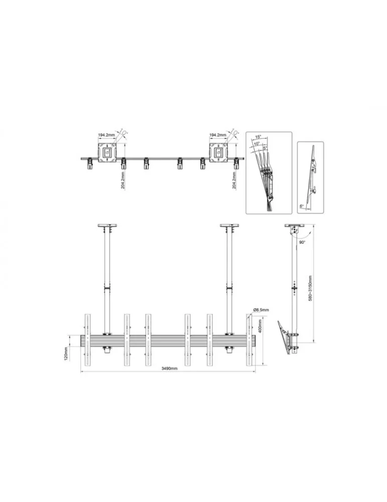 MULTIBRACKETS 3477 Ceiling Mount Multibrackets MBC3X1U Ceiling Mount Pro - 3 screens 40 -65  VESA Max 600x400 MULTIBRACKETS MU