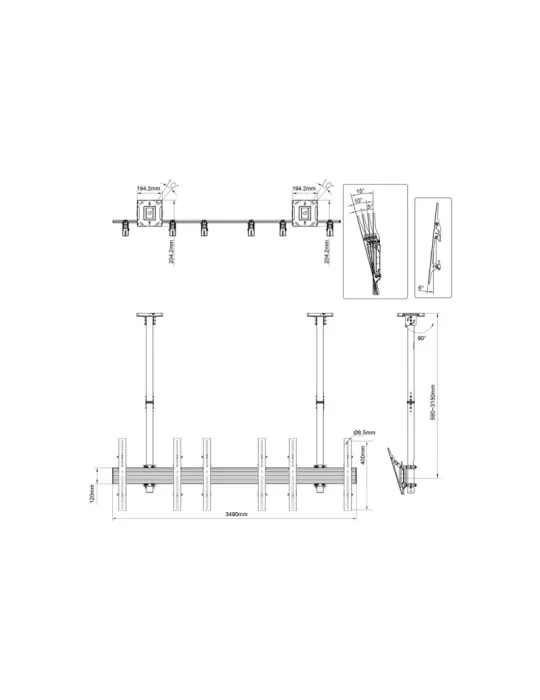 MULTIBRACKETS 3477 Support plafond Multibrackets MBC3X1U Ceiling Mount Pro - 3 écrans 40"-65" VESA Max 600x400