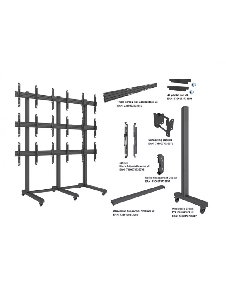 MULTIBRACKETS 3373 Soporte de Pared de Vídeo Móvil Multibrackets Pro Series Soporte de Pared de Vídeo 3x3 - 9 pantallas 43  -