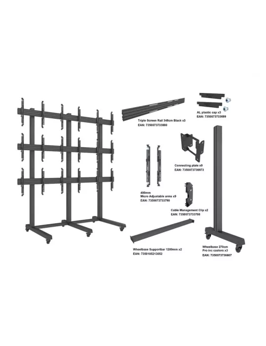 MULTIBRACKETS 3373 Support mobile pour mur vidéo Multibrackets Pro Series Video Wall Stand 3x3 - 9 écrans 43" - 65" VESA Max 60