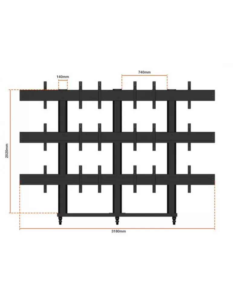 MULTIBRACKETS 9734 Support sol mobile Multibrackets Public Video Wall Stand - 9 écrans 40"-55" VESA Max 800x400