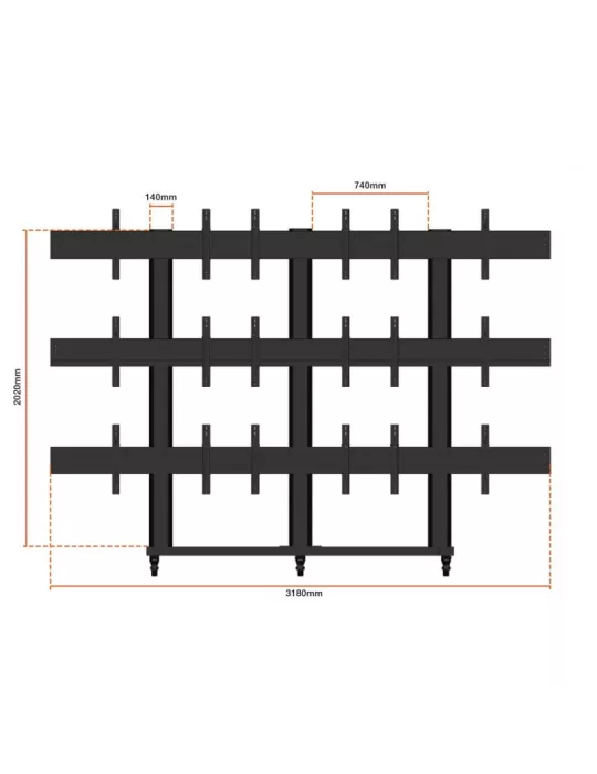 MULTIBRACKETS 9734 Support sol mobile Multibrackets Public Video Wall Stand - 9 écrans 40"-55" VESA Max 800x400