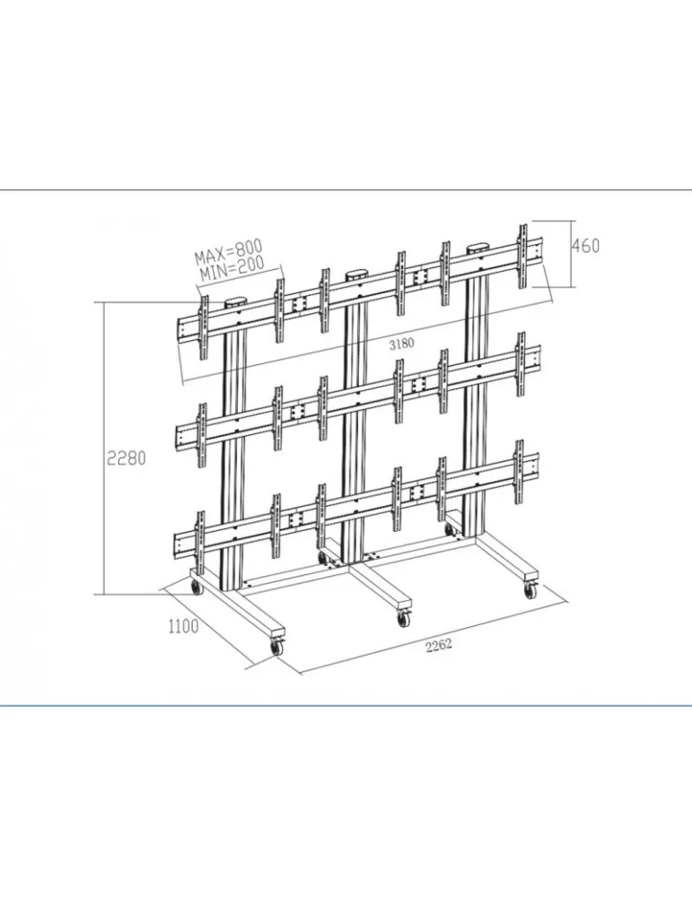 MULTIBRACKETS 9734 Support sol mobile Multibrackets Public Video Wall Stand - 9 écrans 40"-55" VESA Max 800x400