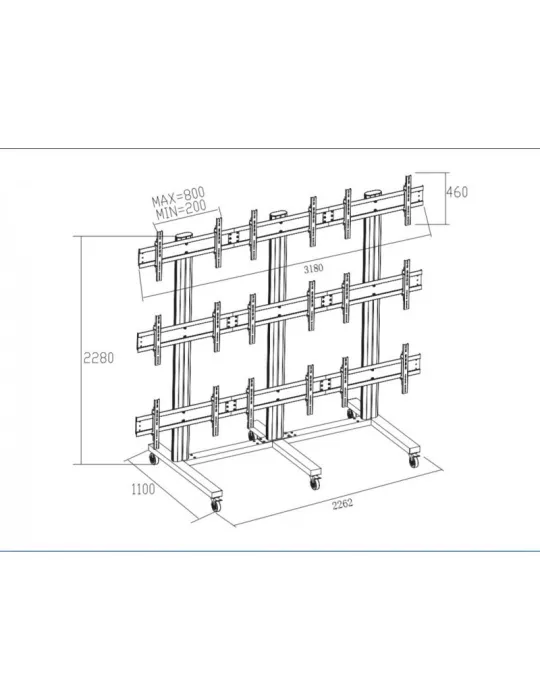 MULTIBRACKETS 9734 Mobiler Bodenständer Multibrackets Public Video Wall Stand - 9 Bildschirme 40 -55  VESA Max 800x400 MULTIBR