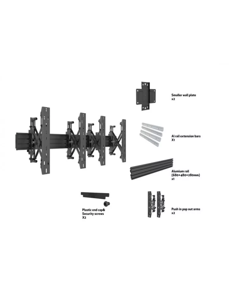 MULTIBRACKETS 5020 Wallmount Multibrackets Wallmount Pro MBW2x1U Push In Pop Out Black - 2 screens 32 -55  VESA Max 400x400 MU