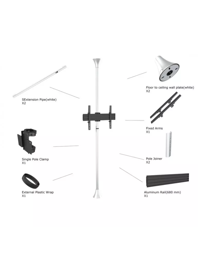 MULTIBRACKETS 5693 Soporte sol plafond Multibrackets Soporte de suelo a techo Pro MBFC1U Cromo - pantalla 40 -65  VESA Max 600