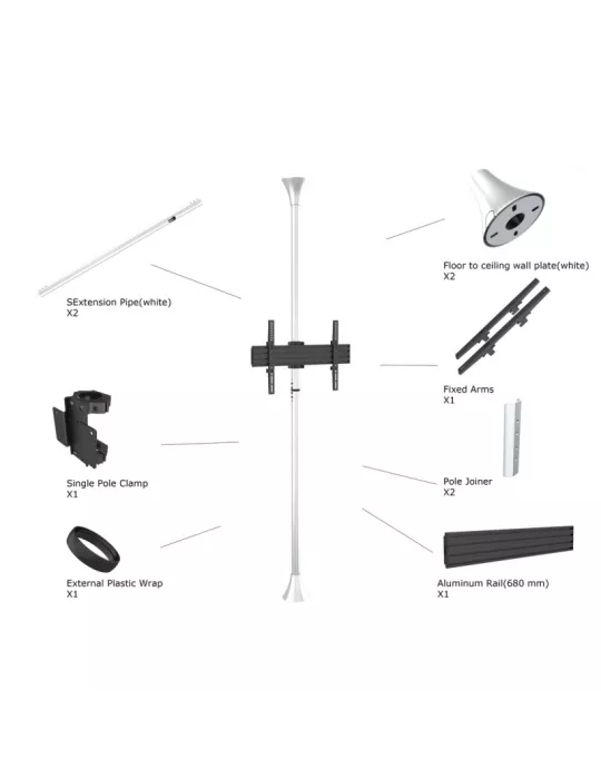 MULTIBRACKETS 5693 Support sol plafond Multibrackets Floor to Ceiling Mount Pro MBFC1U Chrome - écran 40"-65" VESA Max 600x400