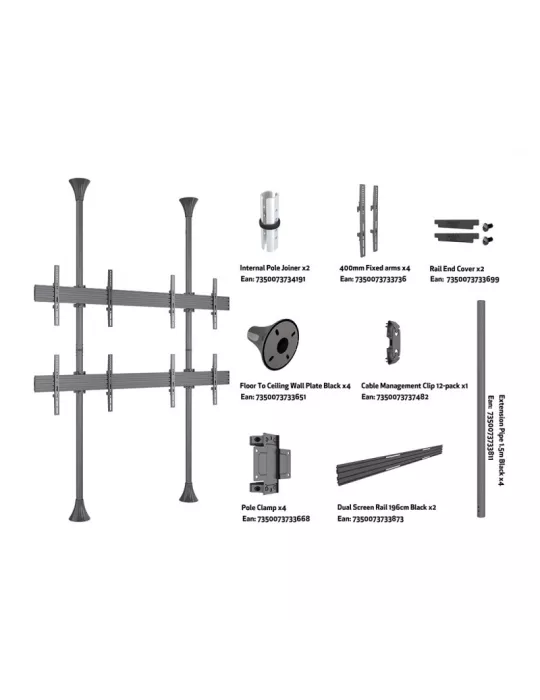 MULTIBRACKETS 6084 Videowandhalterung Boden-Decke Multibrackets Floor to Ceiling Mount Pro MBFC2UX2 - 4 Bildschirme 40 -65  VE