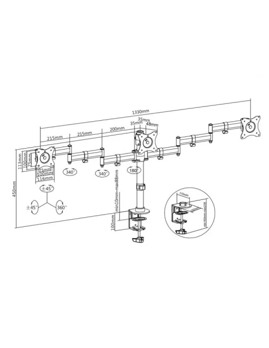 MULTIBRACKETS 3385 Multibrackets Deskmount Basic Triple rotating table stand - 3 screens 15  - 27  VESA Max 100x100 MULTIBRACK
