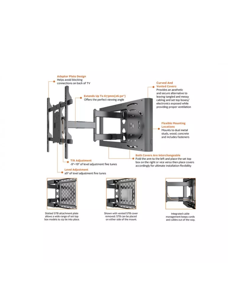 MULTIBRACKETS 0198 Support mural articulé avec boîtier STB Multibrackets Hospitality Flexarm with STB Enclosure for 37 - 70  L