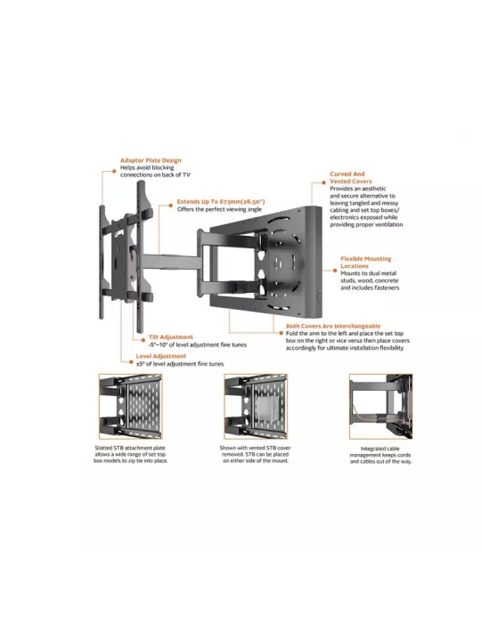 MULTIBRACKETS 0198 Support mural articulé avec boîtier STB Multibrackets Hospitality Flexarm with STB Enclosure for 37 - 70  L