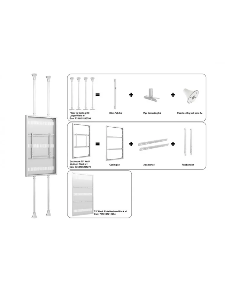 MULTIBRACKETS 5742 Support sol plafond avec caisson Multibrackets Enclosure 75  Floor to Ceiling Medium Blanc - écran 75  VESA
