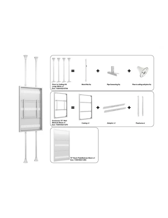 MULTIBRACKETS 5742 Support sol plafond avec caisson Multibrackets Enclosure 75  Floor to Ceiling Medium Blanc - écran 75  VESA