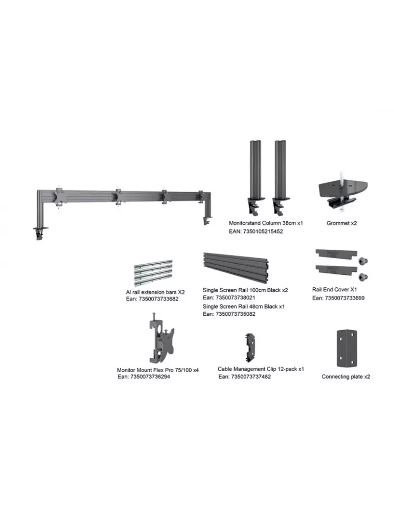 MULTIBRACKETS 5537 Multibrackets table stand Deskmount Column Pro 4x1 MBDM4x1U - 4 screens 15-32  VESA Max 100x100 MULTIBRACKE