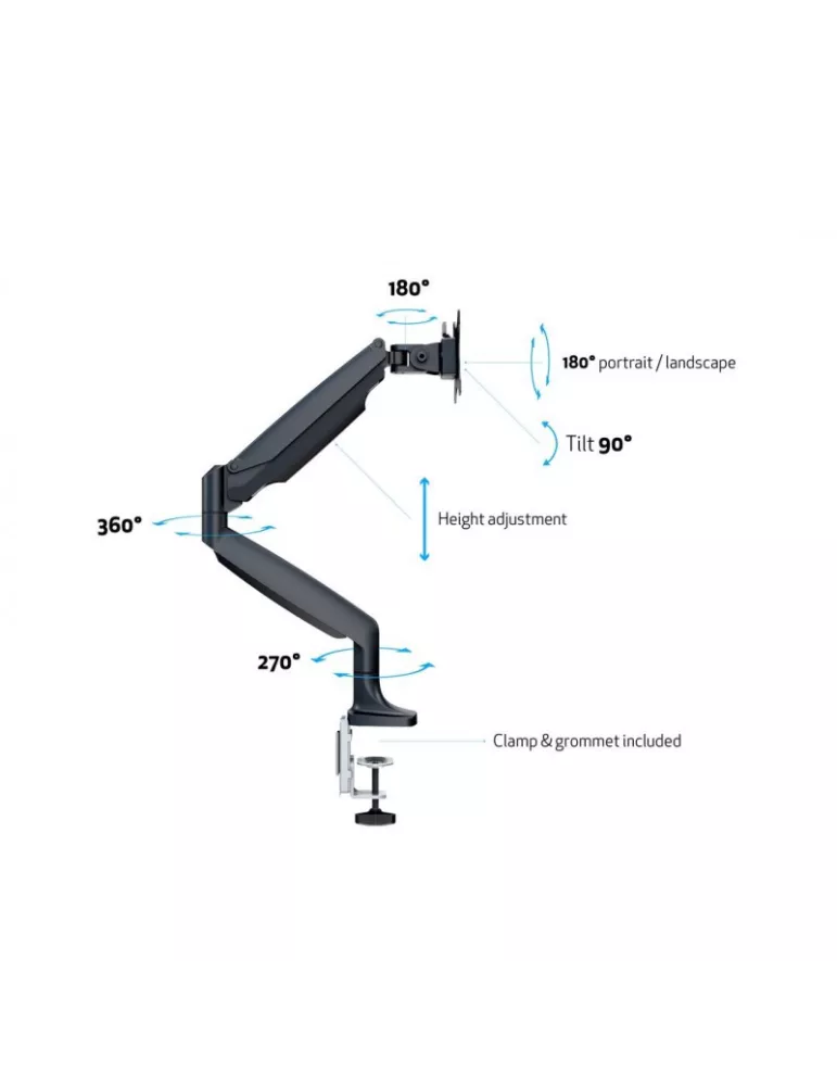 MULTIBRACKETS 3262 Support de table articulé Multibrackets Deskmount Gas Spring Single Black - écran de 15" - 30" VESA Max 100x
