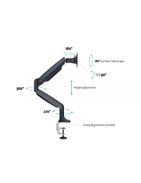MULTIBRACKETS 3262 Support de table articulé Multibrackets Deskmount Gas Spring Single Black - écran de 15" - 30" VESA Max 100x