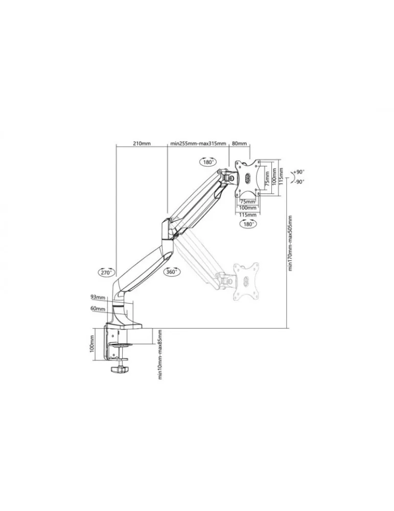 MULTIBRACKETS 3262 Articulated table stand Multibrackets Deskmount Gas Spring Single Black - 15  - 30  screen VESA Max 100x100