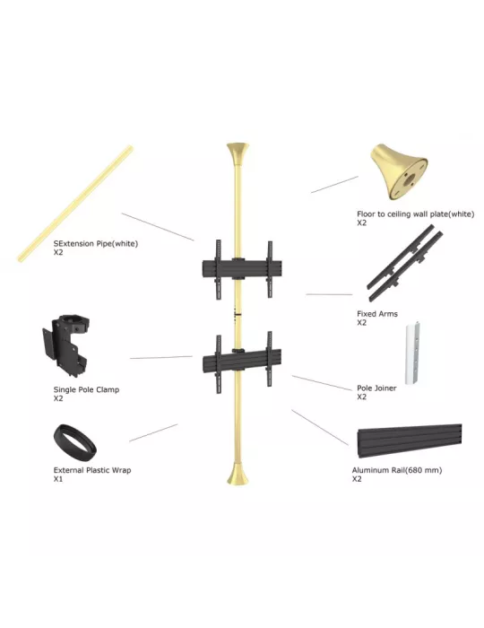 MULTIBRACKETS 5730 Support sol plafond Multibrackets Floor to Ceiling Mount Pro MBFC2U - 2 écrans 40"-65" VESA Max 600x400