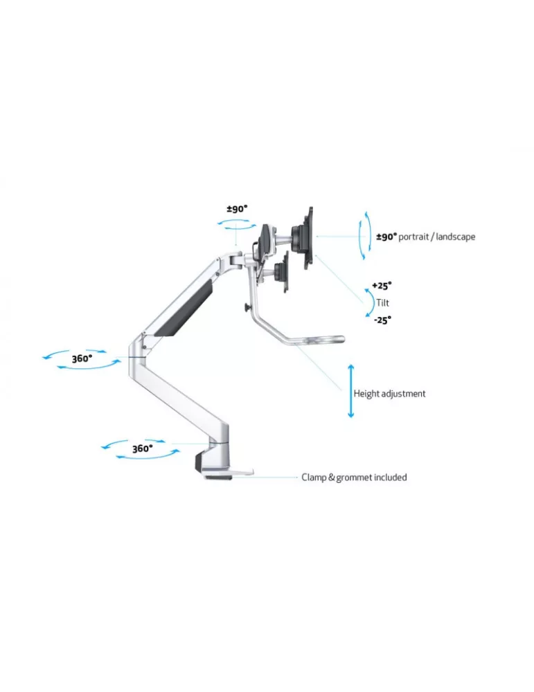 MULTIBRACKETS 6362 Gelenkige Tischhalterung Multibrackets Gas Lift Arm w. Duo Crossbar - 2 Bildschirme von 15 -28  VESA Max 10