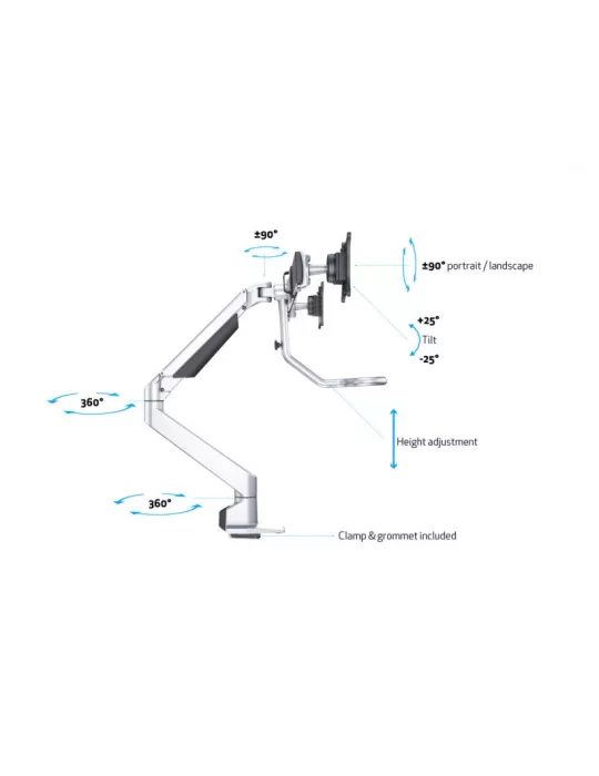 MULTIBRACKETS 6362 Gelenkige Tischhalterung Multibrackets Gas Lift Arm w. Duo Crossbar - 2 Bildschirme von 15 -28  VESA Max 10