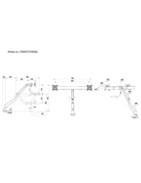 MULTIBRACKETS 6362 Gelenkige Tischhalterung Multibrackets Gas Lift Arm w. Duo Crossbar - 2 Bildschirme von 15 -28  VESA Max 10