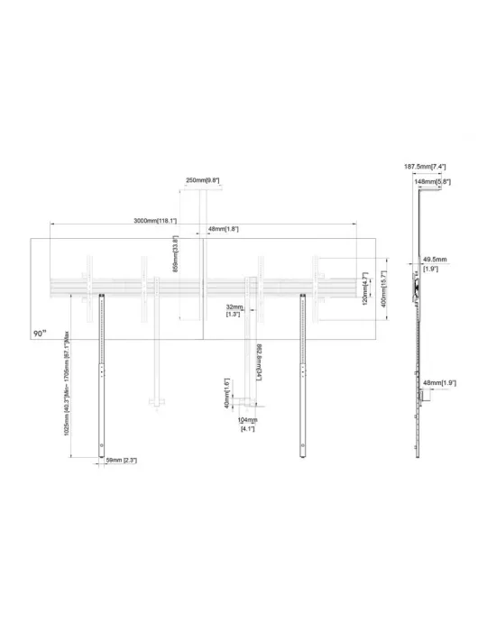 MULTIBRACKETS 3991 Support sol mur Multibrackets Collaboration - Side by Side with brackets - écran 32 -90  VESA Max 800x400 M