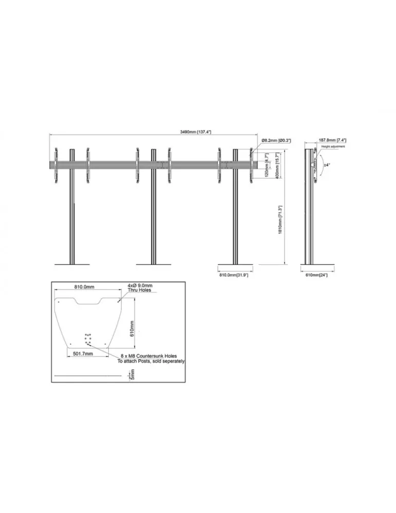 MULTIBRACKETS 3519 Multibrackets Floor Stand MBF3x1U M Pro Series - 3 screens 32  - 65  VESA Max 400x400 MULTIBRACKETS MUL3519