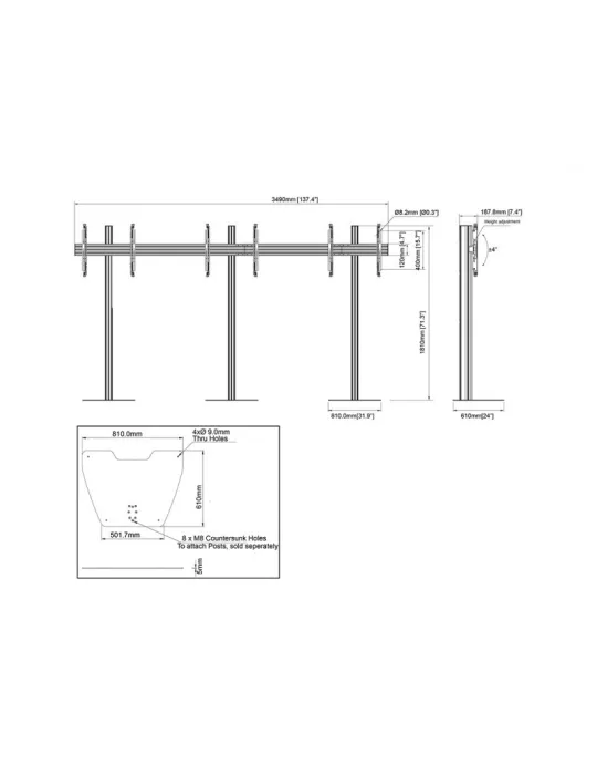 MULTIBRACKETS 3519 Soporte de suelo Multibrackets MBF3x1U M Pro Series - 3 pantallas 32  - 65  VESA Max 400x400 MULTIBRACKETS