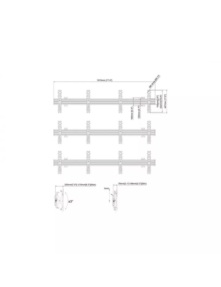 MULTIBRACKETS 2635 Wallmount Multibrackets Wallmount Pro MBW2UX3 Push In Pop Out Black - 6 screens 40 -65  VESA Max 600x400 MU