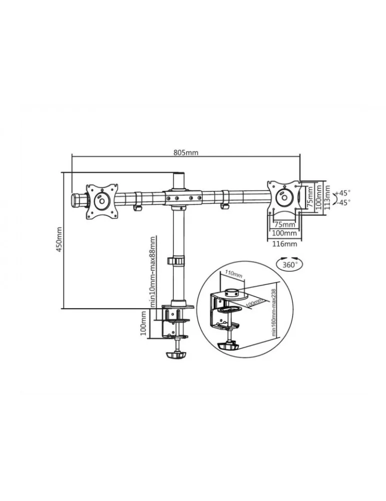 MULTIBRACKETS 3309 Tilting table stand Multibrackets Desktopmount Basic Dual - 2 screens 15  - 27  VESA Max 100x100 MULTIBRACK