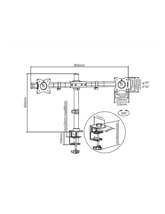 MULTIBRACKETS 3309 Tilting table stand Multibrackets Desktopmount Basic Dual - 2 screens 15  - 27  VESA Max 100x100 MULTIBRACK