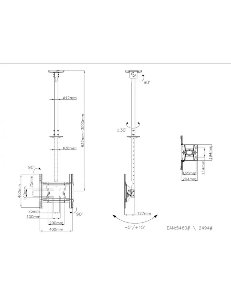 MULTIBRACKETS 5460 Support plafond Multibrackets Public Ceilingmount Medium Single - écran 32"-55" VESA Max 400x400