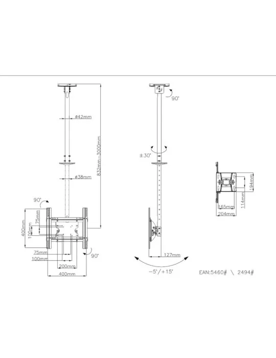 MULTIBRACKETS 5460 Support plafond Multibrackets Public Ceilingmount Medium Single - écran 32"-55" VESA Max 400x400