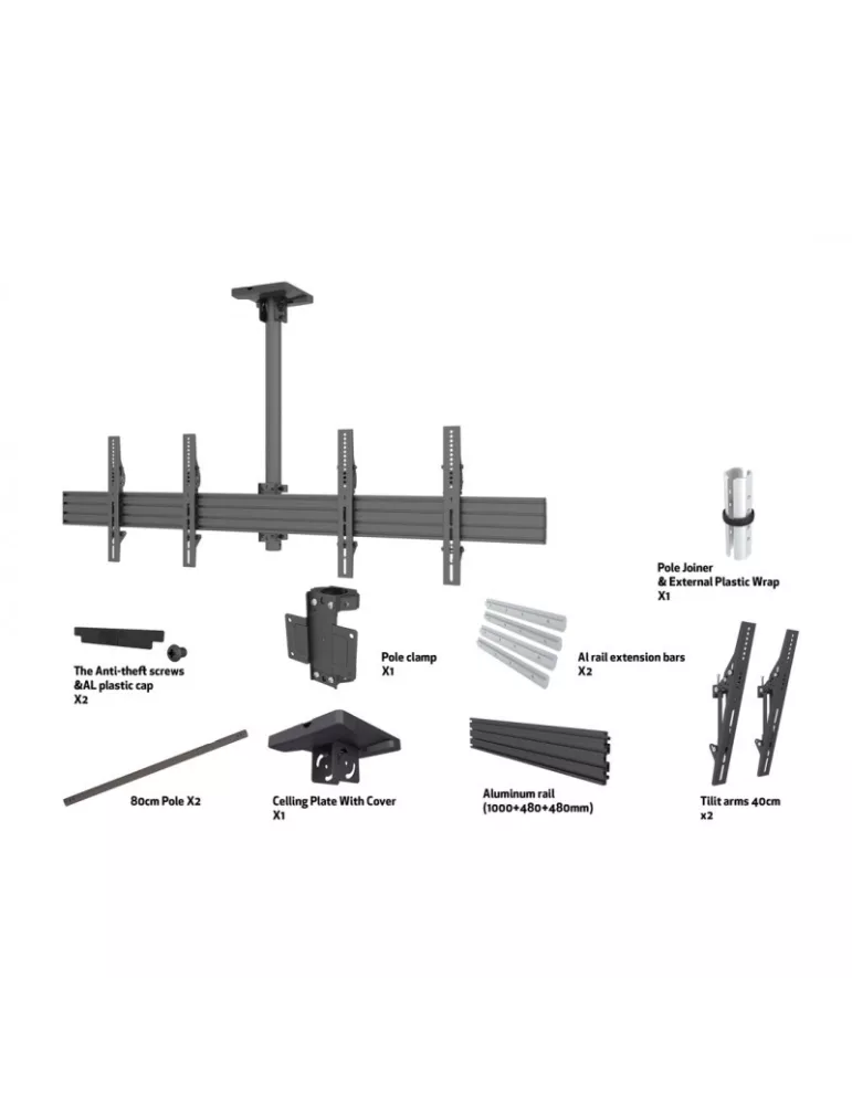 MULTIBRACKETS 3934 Support plafond Multibrackets Menuboard Mount Pro MBC2X1U - 2 écrans 40"-65" VESA Max 600x400
