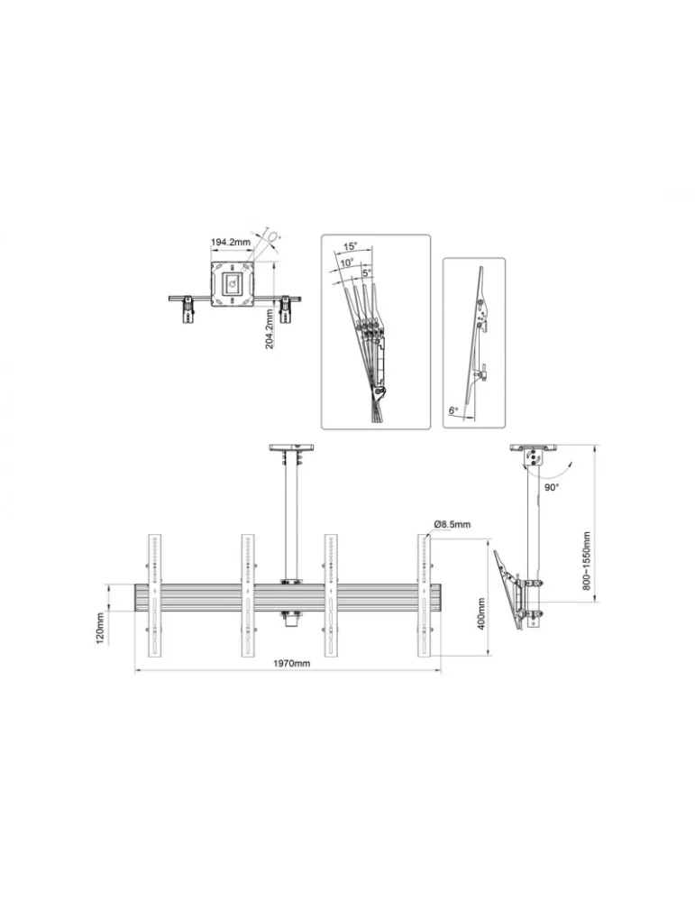 MULTIBRACKETS 3934 Support plafond Multibrackets Menuboard Mount Pro MBC2X1U - 2 écrans 40"-65" VESA Max 600x400
