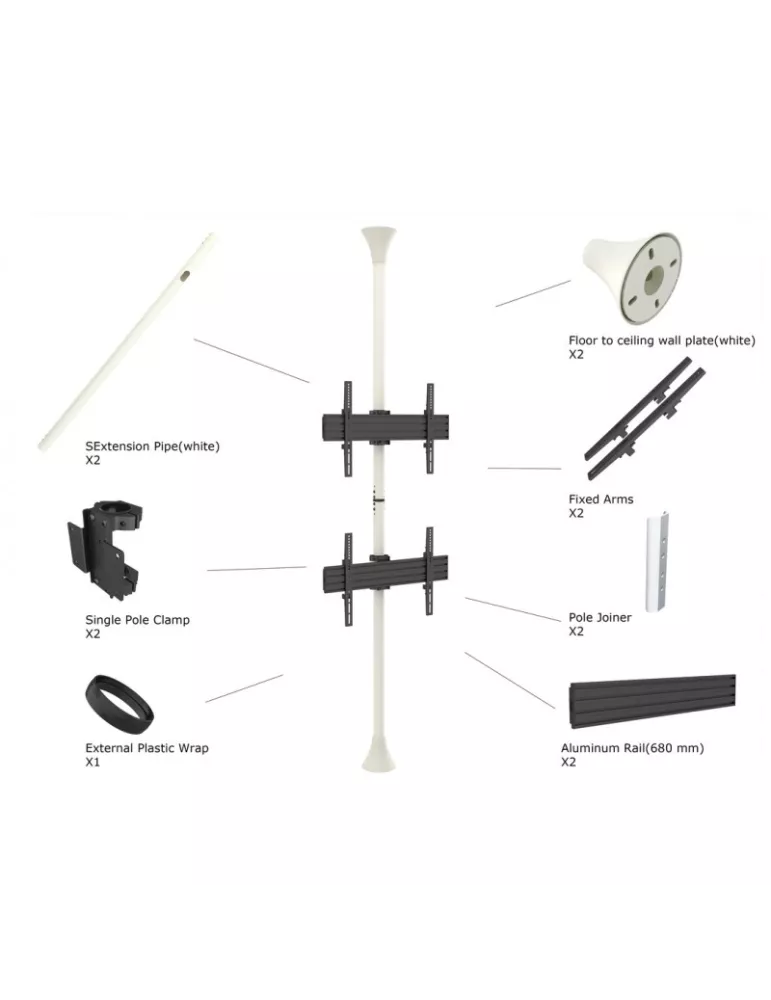 MULTIBRACKETS 5716 Support sol plafond Multibrackets Floor to Ceiling Mount Pro MBFC2U White - 2 screens 40 -65  VESA Max 600x