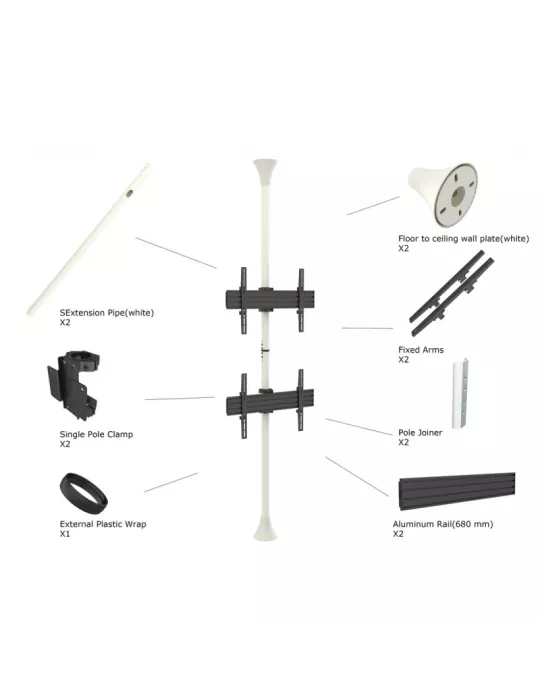 MULTIBRACKETS 5716 Soporte sol plafond Multibrackets Soporte de suelo a techo Pro MBFC2U Blanco - 2 pantallas 40 -65  VESA Max