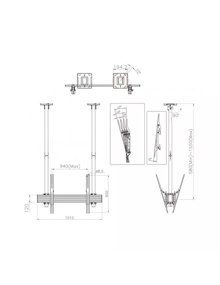 MULTIBRACKETS 6249 Support plafond Multibrackets MBC1UX2SD 900 Ceiling Mount Pro - 2 écrans 40"-100" VESA Max 900x600