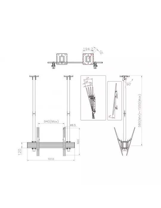 MULTIBRACKETS 6249 Support plafond Multibrackets MBC1UX2SD 900 Ceiling Mount Pro - 2 écrans 40"-100" VESA Max 900x600