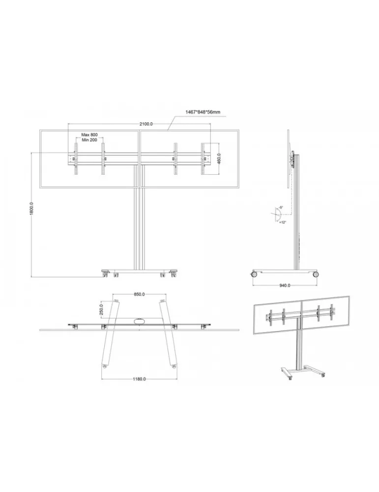 MULTIBRACKETS 5358 Support mobile inclinable Multibrackets Public Display Stand 180 HD Dual - 2 écrans 40"-60" VESA Max 800x400
