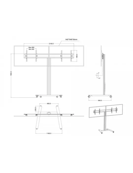 MULTIBRACKETS 5358 Mobiler neigbarer Ständer Multibrackets Public Display Stand 180 HD Dual - 2 Bildschirme 40 -60  VESA Max 8