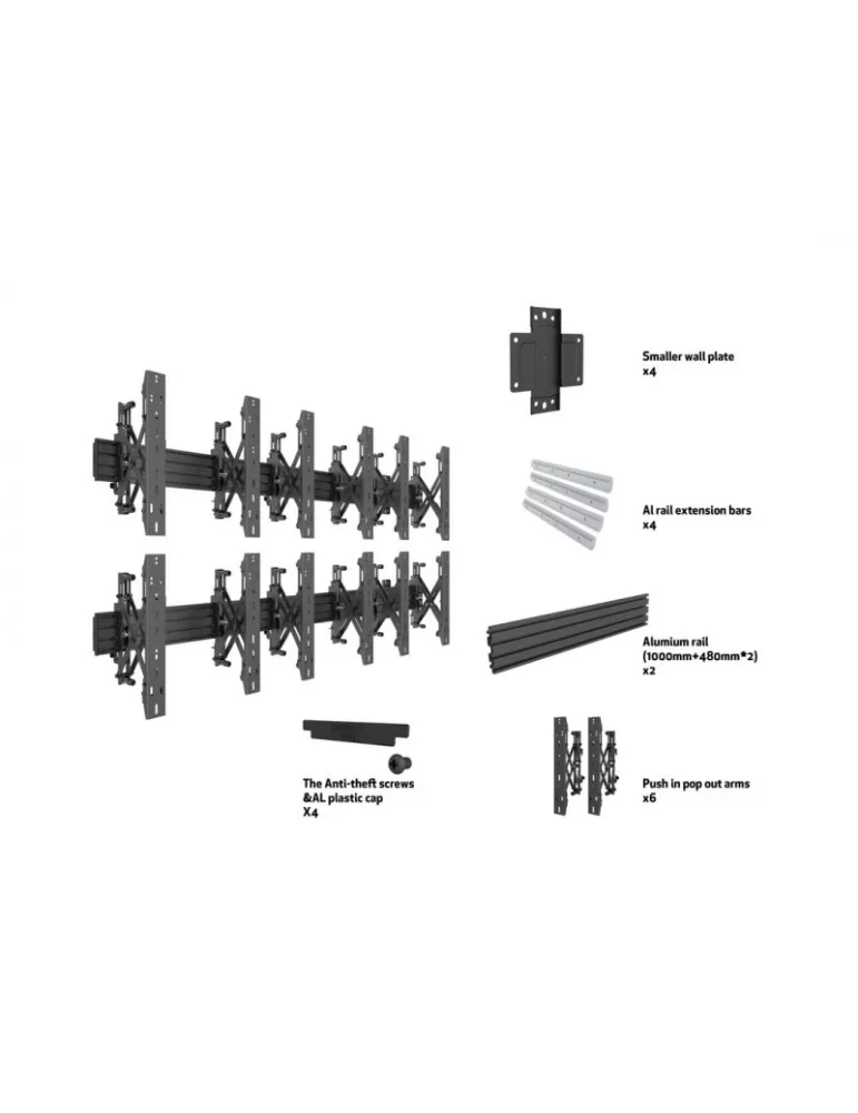 MULTIBRACKETS 5044 Wallmount Multibrackets Wallmount Pro MBW3x2U Push In Pop Out Black - 6 screens 32 -55  VESA Max 400x400 MU